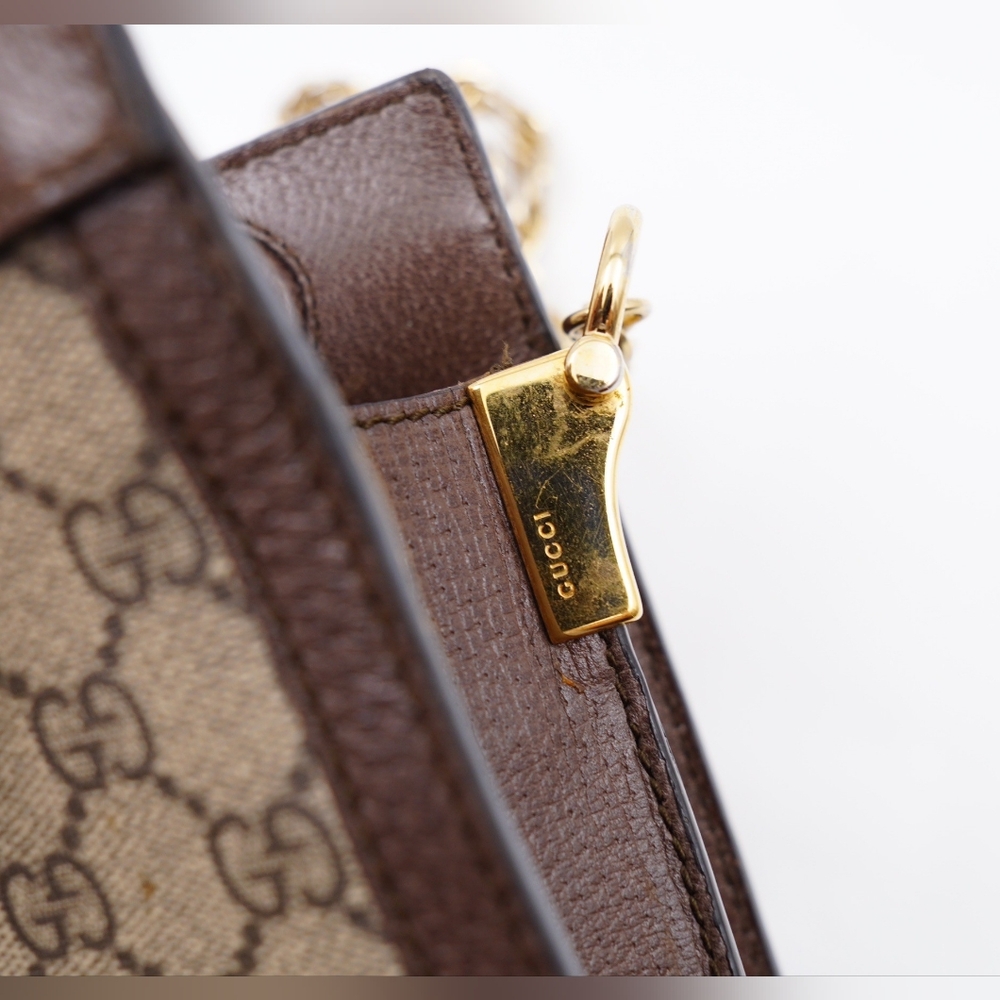 Gucci Beige Monogram Shoulder Bag with Green and Red Web Stripe - Picture 13 of 16